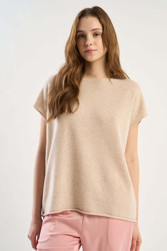 Les Tricots De Léa Pull Col Rond Sans Manches En 100% Cachemire MAEVA Beige Chiné