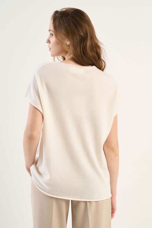 Les Tricots De Léa Pull Col Rond Sans Manches En 100% Cachemire MAEVA Milk