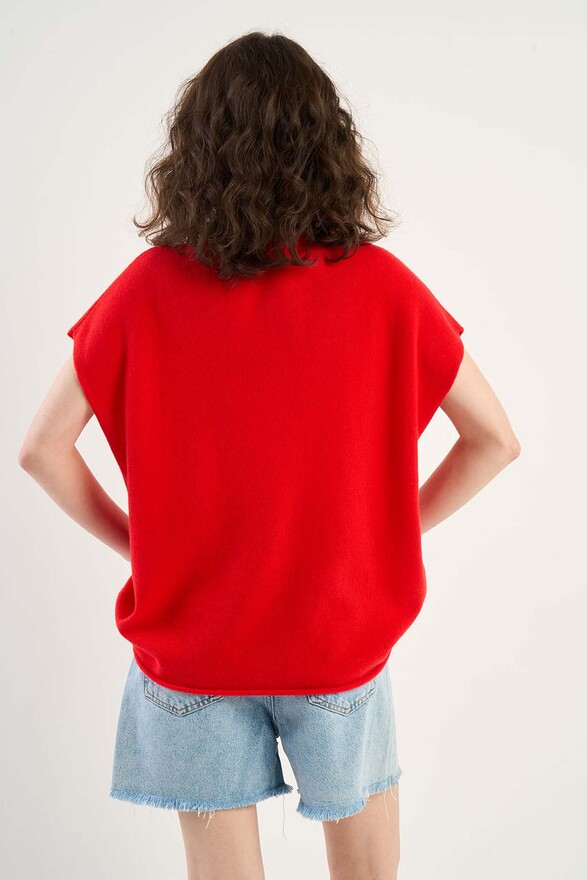 Les Tricots De Léa Pull Col Rond Sans Manches En 100% Cachemire MAEVA Rouge