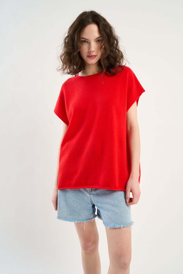 Les Tricots De Léa Pull Col Rond Sans Manches En 100% Cachemire MAEVA Rouge