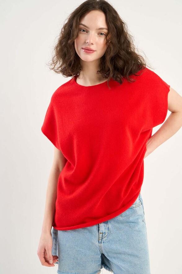 les tricots de léa Pull col rond sans manches en 100% Cachemire MAEVA Rouge