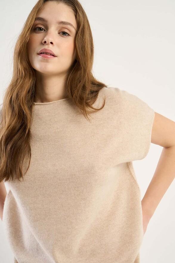 les tricots de léa Pull col rond sans manches en 100% Cachemire MAEVA Beige chiné