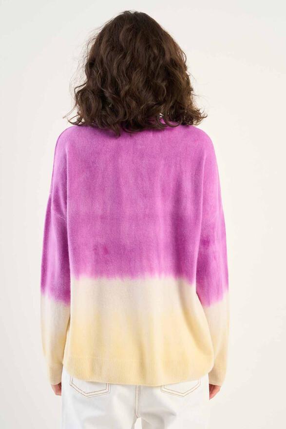 Les Tricots De Léa Pull Col Rond Tie And Dye En 100% Cachemire MALOUY Cassis