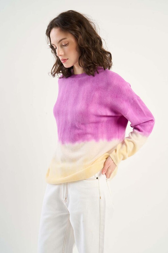 Les Tricots De Léa Pull Col Rond Tie And Dye En 100% Cachemire MALOUY Cassis