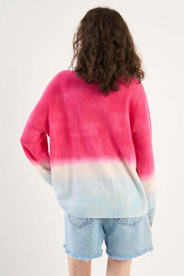 Les Tricots De Léa Pull Col Rond Tie And Dye En 100% Cachemire MALOUY Raspberry