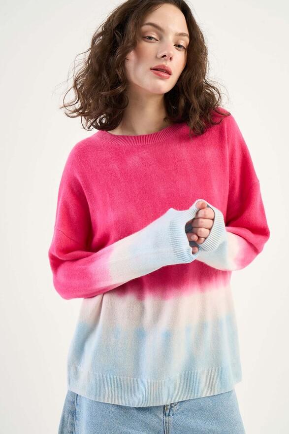 Les Tricots De Léa Pull Col Rond Tie And Dye En 100% Cachemire MALOUY Raspberry