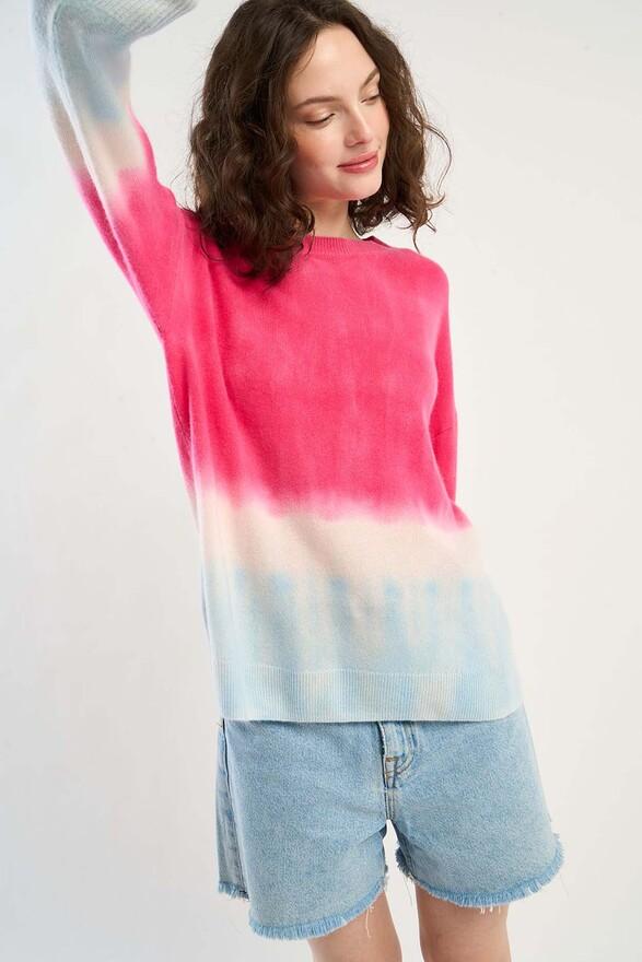 les tricots de léa Pull col rond tie and dye en 100% Cachemire MALOUY Raspberry
