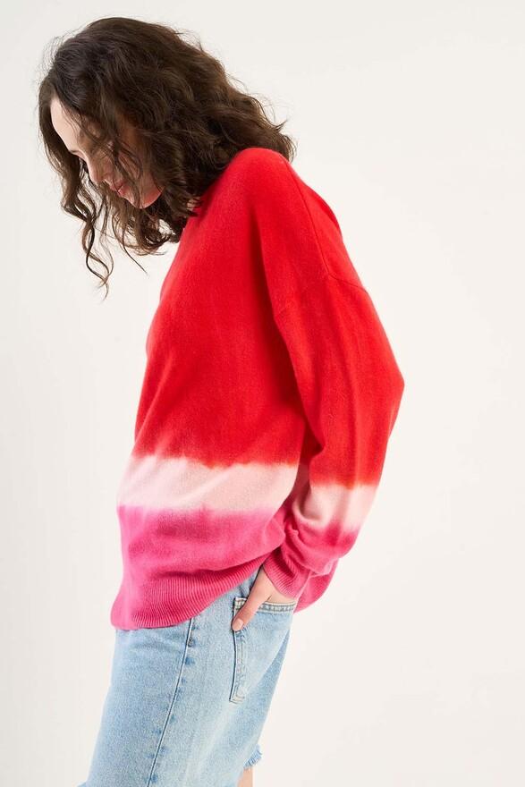 Les Tricots De Léa Pull Col Rond Tie And Dye En 100% Cachemire MALOUY Rouge