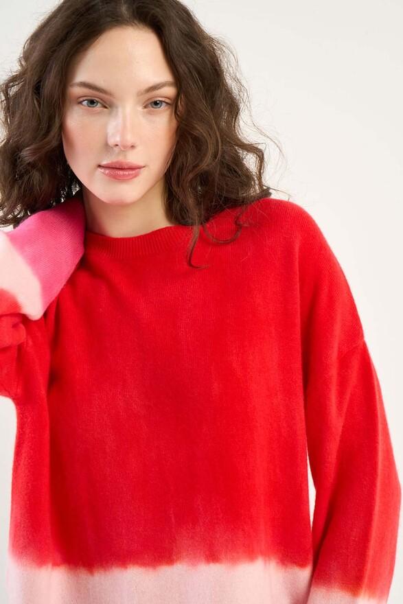 Les Tricots De Léa Pull Col Rond Tie And Dye En 100% Cachemire MALOUY Rouge