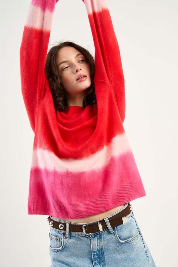 les tricots de léa Pull col rond tie and dye en 100% Cachemire MALOUY Rouge