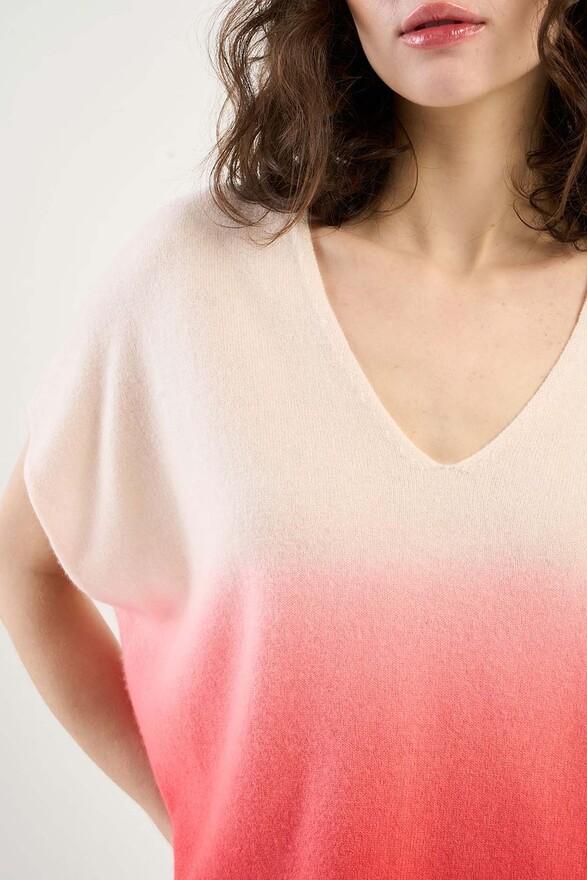 Les Tricots De Léa Pull Col V Dip Dye En 100% Cachemire MATIA Rouge