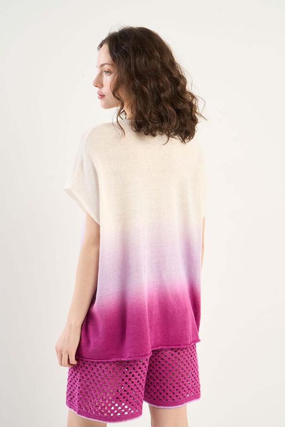 Les Tricots De Léa Pull Col V Dip Dye En 100% Lin MAZORA Cassis