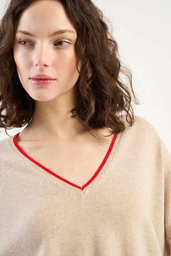 Les Tricots De Léa Pull Col V En 100% Cachemire MAJOE Beige Chiné