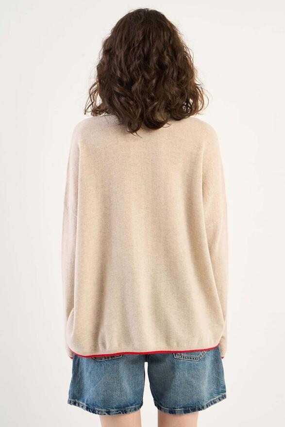 Les Tricots De Léa Pull Col V En 100% Cachemire MAJOE Beige Chiné