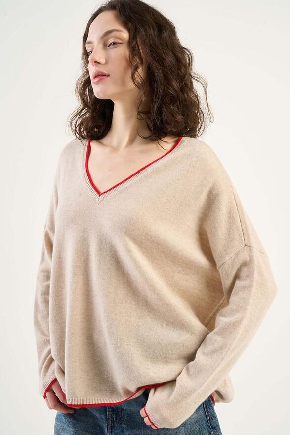 Les Tricots De Léa Pull Col V En 100% Cachemire MAJOE Beige Chiné