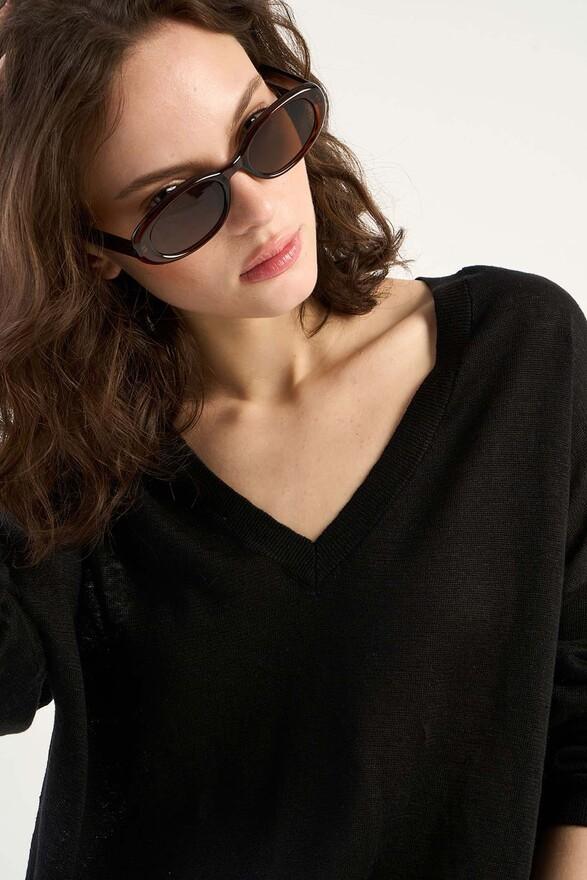 Les Tricots De Léa Pull Col V En 100% Lin MAJANE Noir