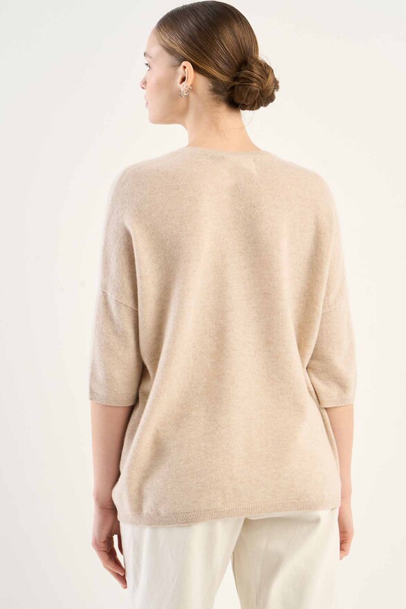Les Tricots De Léa Pull Col V Manches 3/4 En 100% Cachemire MARTINETTIE Beige Chiné