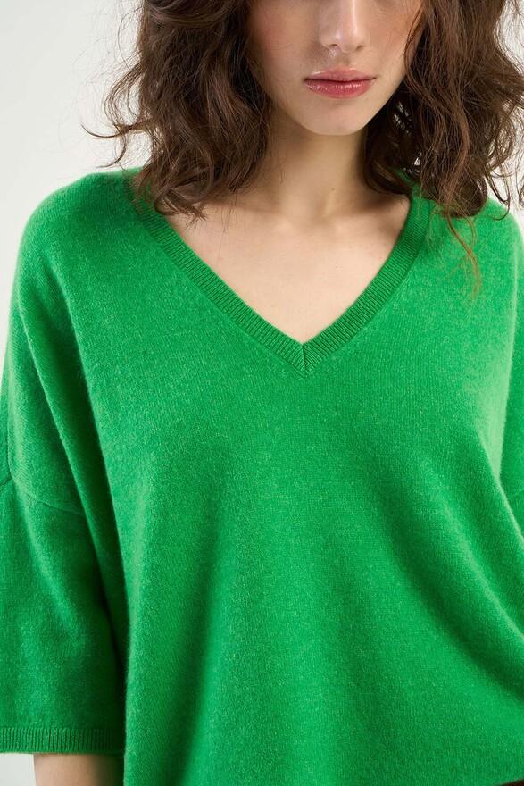 Les Tricots De Léa Pull Col V Manches 3/4 En 100% Cachemire MARTINETTIE Cactus