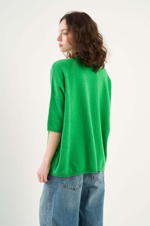 Les Tricots De Léa Pull Col V Manches 3/4 En 100% Cachemire MARTINETTIE Cactus