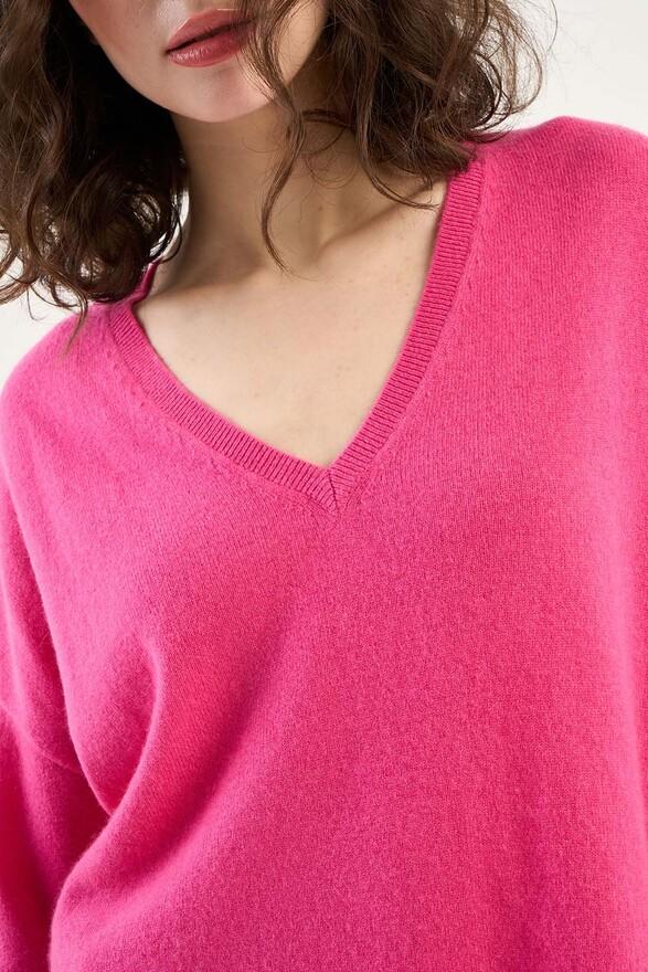 Les Tricots De Léa Pull Col V Manches 3/4 En 100% Cachemire MARTINETTIE Raspberry