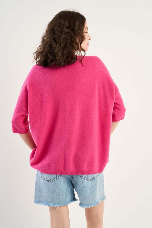 Les Tricots De Léa Pull Col V Manches 3/4 En 100% Cachemire MARTINETTIE Raspberry