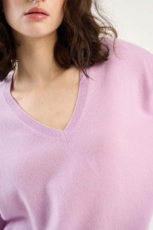Les Tricots De Léa Pull Col V Manches 3/4 En 100% Cachemire MARTINETTIE Lilac