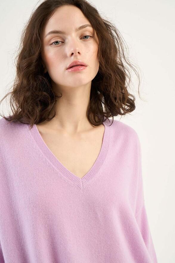 les tricots de léa Pull col V manches 3/4 en 100% Cachemire MARTINETTIE Lilac