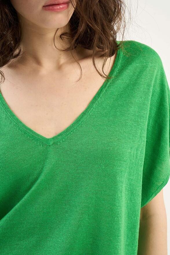 Les Tricots De Léa Pull Col V Sans Manches En 100% Lin MAELLAE Cactus