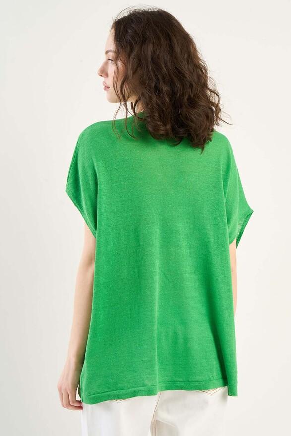 Les Tricots De Léa Pull Col V Sans Manches En 100% Lin MAELLAE Cactus