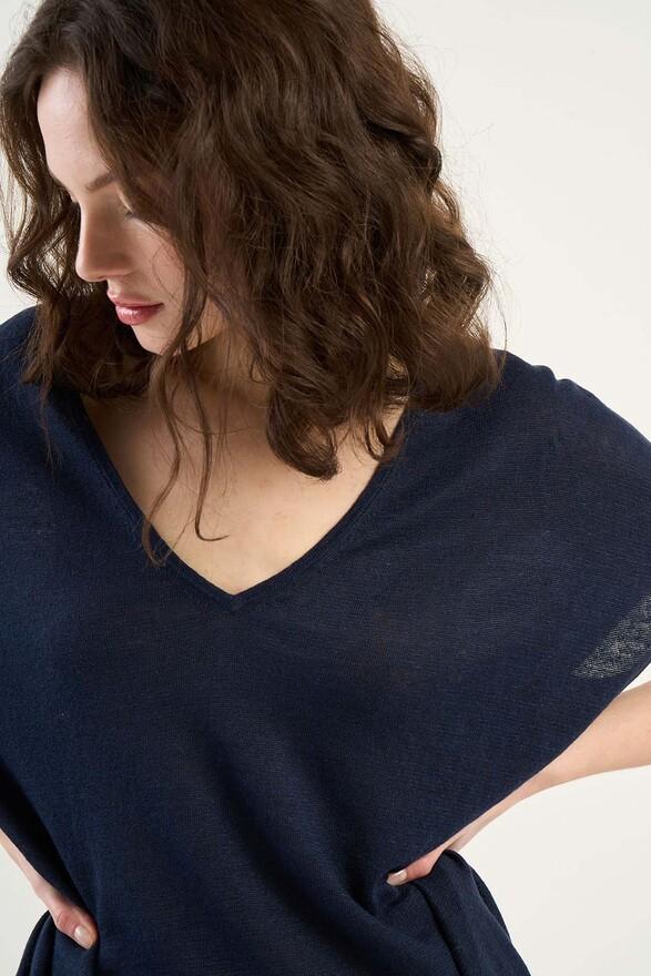 Les Tricots De Léa Pull Col V Sans Manches En 100% Lin MAELLAE Marine