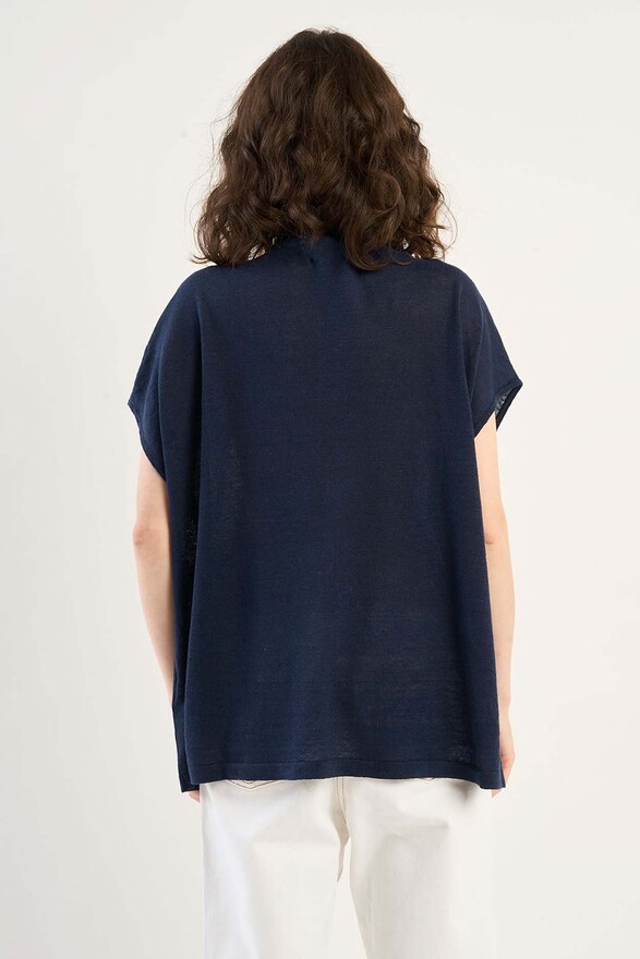 Les Tricots De Léa Pull Col V Sans Manches En 100% Lin MAELLAE Marine