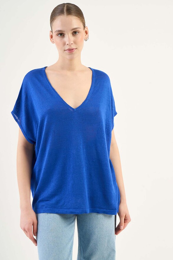 Les Tricots De Léa Pull Col V Sans Manches En 100% Lin MAELLAE Neon