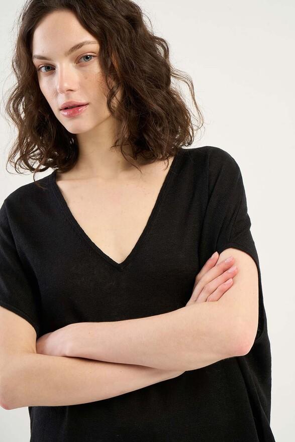 Les Tricots De Léa Pull Col V Sans Manches En 100% Lin MAELLAE Noir