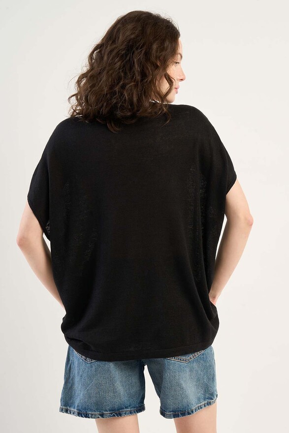 Les Tricots De Léa Pull Col V Sans Manches En 100% Lin MAELLAE Noir