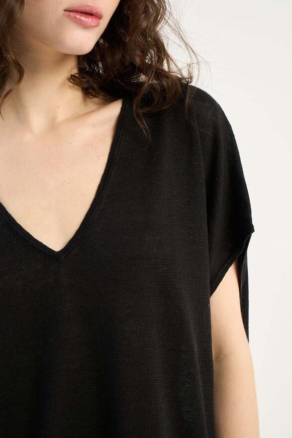 Les Tricots De Léa Pull Col V Sans Manches En 100% Lin MAELLAE Noir