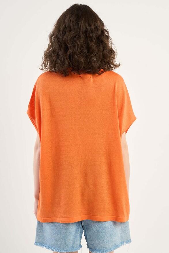 Les Tricots De Léa Pull Col V Sans Manches En 100% Lin MAELLAE Tangerine