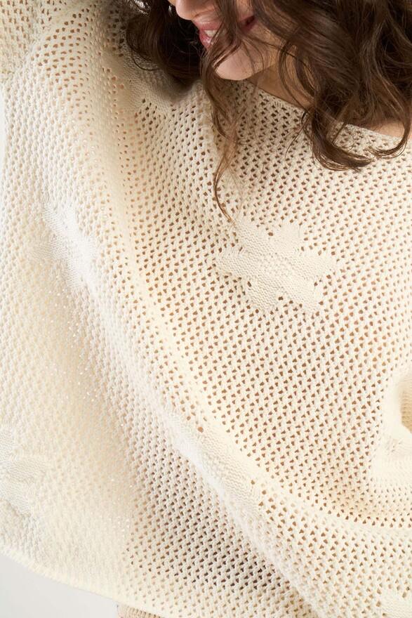 Les Tricots De Léa Pull En Crochet à Fleurs En Coton MAJINE Milk