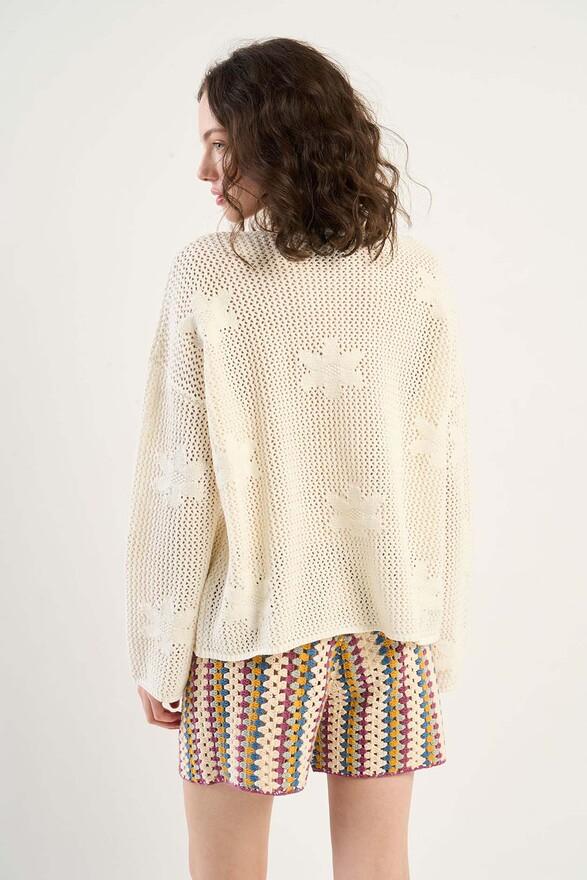 Les Tricots De Léa Pull En Crochet à Fleurs En Coton MAJINE Milk