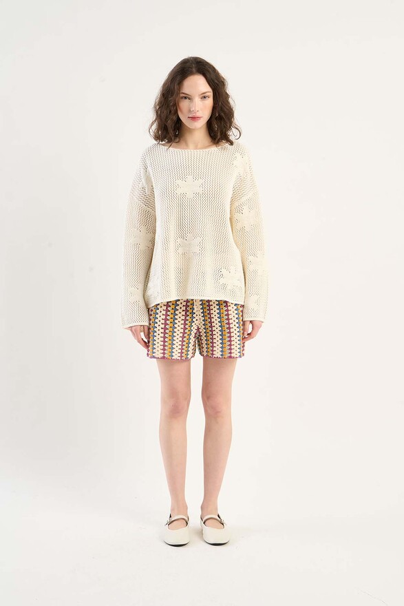 Les Tricots De Léa Pull En Crochet à Fleurs En Coton MAJINE Milk