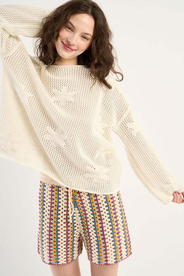 les tricots de léa Pull en crochet à fleurs en Coton MAJINE Milk les tricots de léa Pull en crochet à fleurs en Coton MAJINE Milk