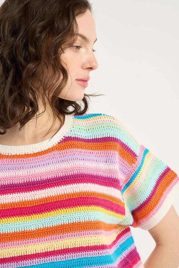 Les Tricots De Léa Pull En Crochet Coloré En 100% Coton Fait Main MANIELLA Multicolore