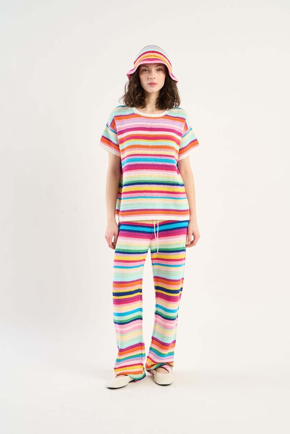 les tricots de léa Pull en crochet coloré en 100% Coton fait main MANIELLA Multicolore