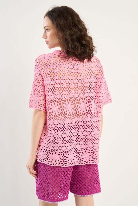Les Tricots De Léa Pull En Crochet En 100% Coton Fait Main MALY Poudre
