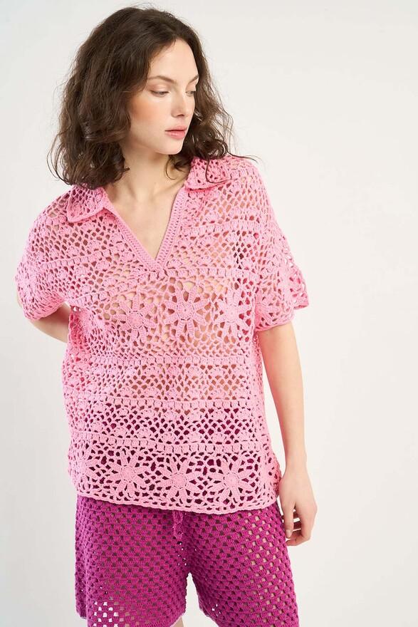 les tricots de léa Pull en crochet en 100% Coton fait main MALY Poudre