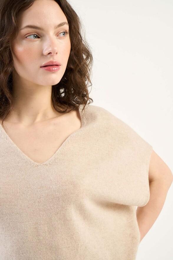 Les Tricots De Léa Pull Sans Manches En 100% Cachemire MAELL Beige Chiné