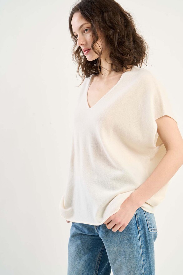 les tricots de léa Pull sans manches en 100% Cachemire MAELL Milk
