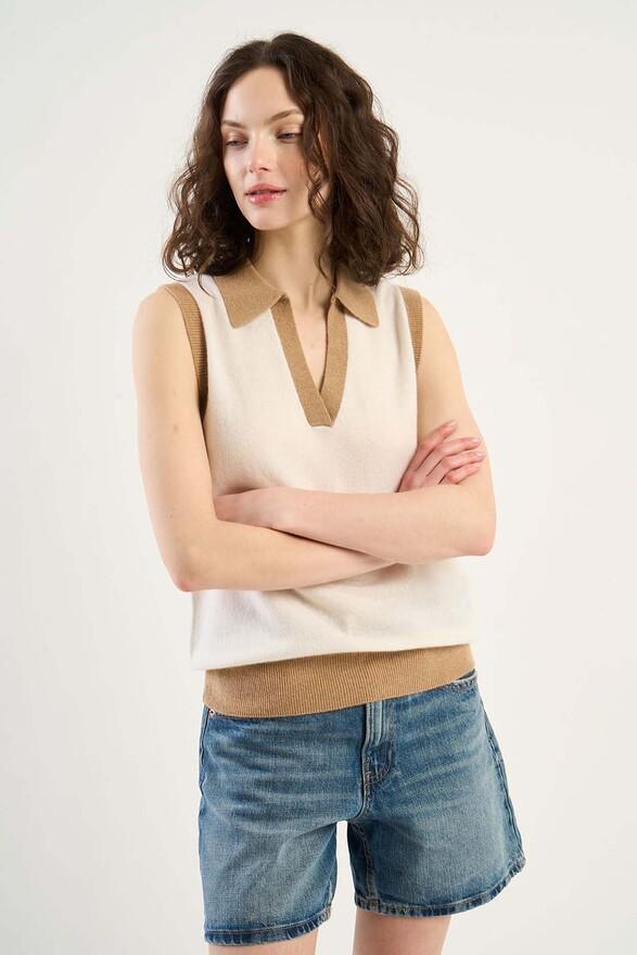 les Tricots De Léa Pull Sans Manches En 100% Cachemire MARTOK Camel