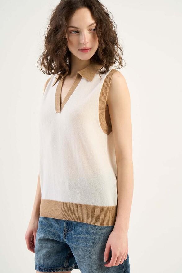 les tricots de léa Pull sans manches en 100% Cachemire MARTOK Camel