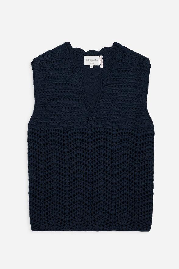 les tricots de léa Pull sans manches en 100% Coton fait main MAYANA Marine