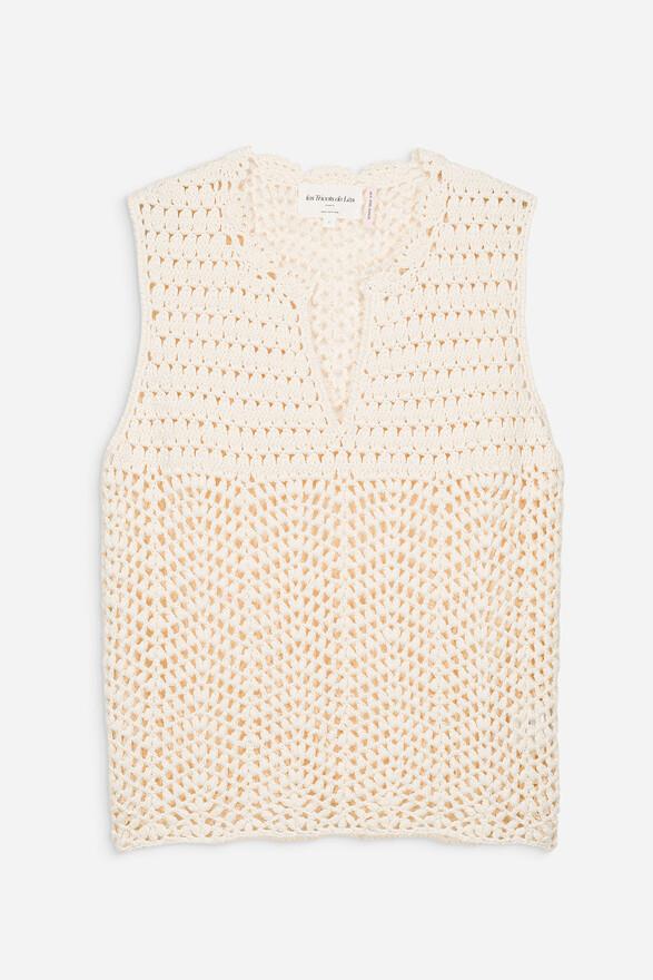 les tricots de léa Pull sans manches en 100% Coton fait main MAYANA Milk